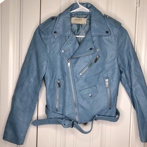 Zara Faux Leather Moto Biker Jacket Blue Small